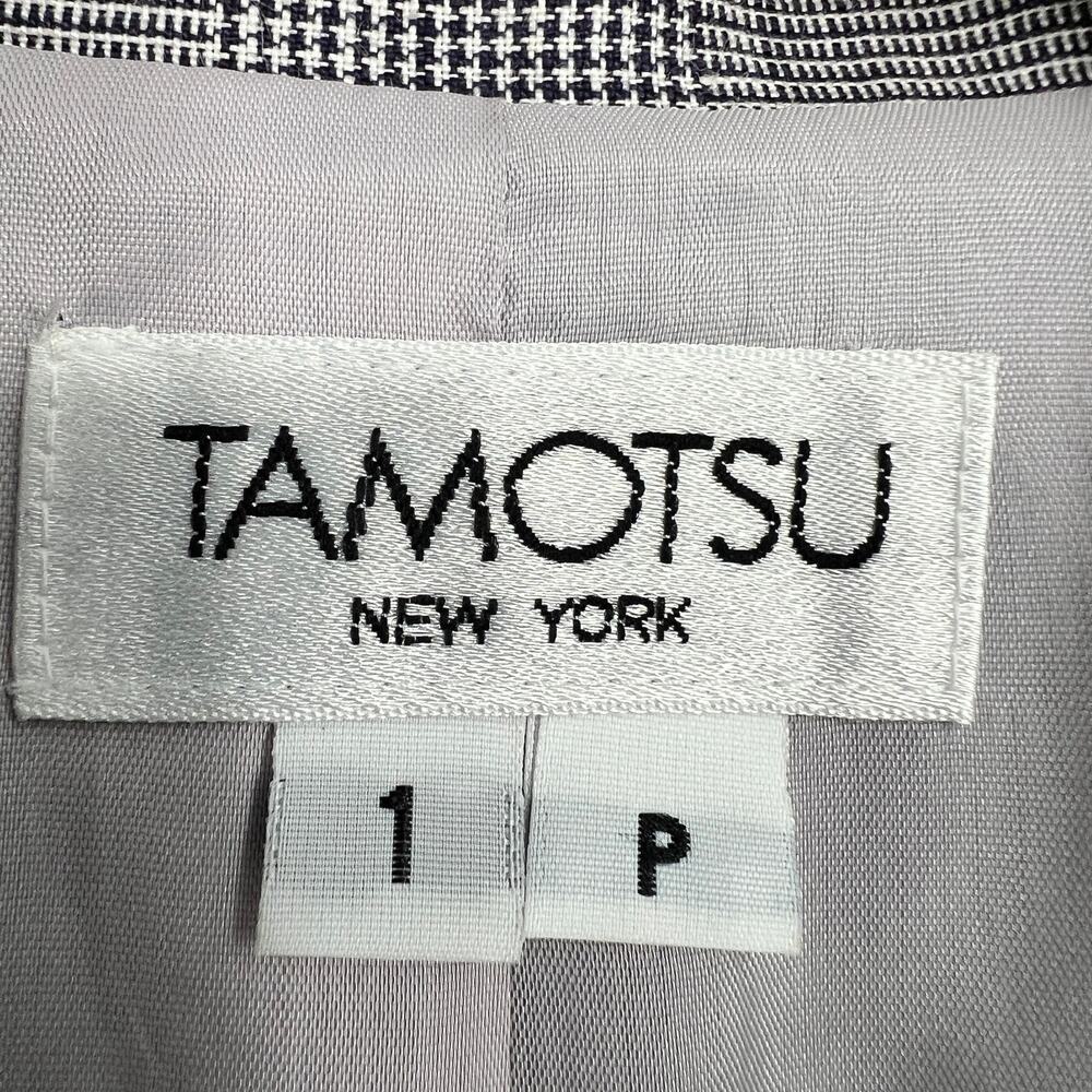 Tamotsu 100% Linen Blazer Jacket Womens 1XP Navy Blue White Glen Plaid NEW FLAW - Picture 7 of 11